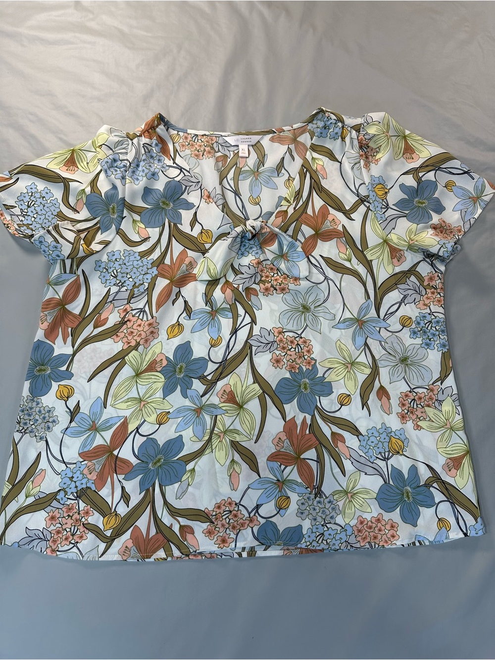 LC Lauren Conrad Floral Short-Sleeve Blouse in Blue, Green, Cream, Rust